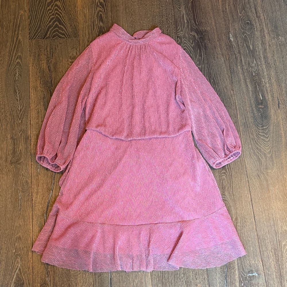 THML Pink Ruffle Hem Long-Sleeve Mini Dress
